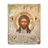 A large and rare icon showing the Mandylion with oklad, Russia, 19th century.