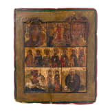 A six-field icon showing several Saints, Russia, circa 1600 (overpaintings)