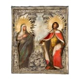 An icon showing Saint Anna and Alexander Nevsky with silver basma, Russia, mid 19th century (icon and basma)