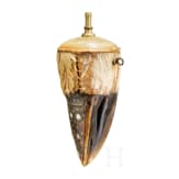 Silbereingelegte Hornpulverflasche, b&ouml;hmisch, um 1700