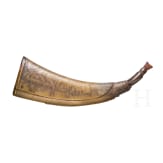 Pulverhorn mit jagdlicher Gravur, deutsch, um 1700