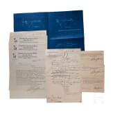 Technische Zeichnung und Korrespondenz zum versuchten Patentverfahren um ein flugf&auml;higes Fahrrad, deutsch 1897-1913