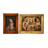 Zwei religi&ouml;se Darstellungen auf Kupfer: Allegorie des Schiffes der Kirche (Navis Ecclesiae) und Maria mit Kind und dem Johannesknaben