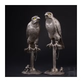 Zwei gro&szlig;e silberne Falken, deutsch, Hanau, Wilhelm Weinranck, um 1900