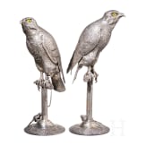 Zwei gro&szlig;e silberne Falken, deutsch, Hanau, Wilhelm Weinranck, um 1900