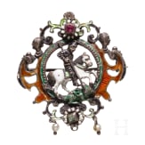 Emaillierte silberne Brosche mit Hl. Georg im Renaissancestil, wohl Wien, um 1880