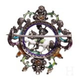 Emaillierte silberne Brosche mit Hl. Georg im Renaissancestil, wohl Wien, um 1880