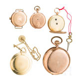 F&uuml;nf goldene Taschenuhren