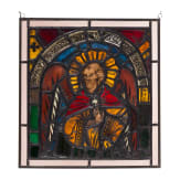 A late Gothic German leaded stained glass window showing an archangel, circa 1500