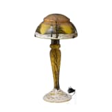 A large table lamp with winter landscape "Cr&eacute;puscule neige" or "Paysage hiver", Nancy, Daum Fr&egrave;res, circa 1902