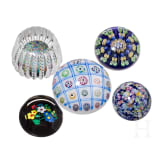 Five glass paperweights, Scottland, Perthshire, 1973 (one), 1991 (two)
