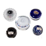Five glass paperweights, Scottland, Perthshire, 1973 (one), 1991 (two)
