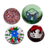 Four glass paperweights (one with butterfly and one with bust of Pope Pius XII), Baccarat, 2nd half of the 20th century