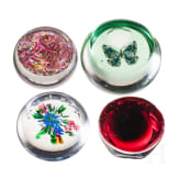 Four glass paperweights (one with butterfly and one with bust of Pope Pius XII), Baccarat, 2nd half of the 20th century