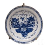 Five flower vase and swan pattern chargers, Delft, early 18th century (four) / circa 1800 (one)