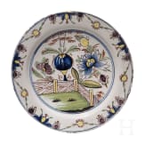 Five flower vase and swan pattern chargers, Delft, early 18th century (four) / circa 1800 (one)