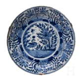 Five flower vase and swan pattern chargers, Delft, early 18th century (four) / circa 1800 (one)