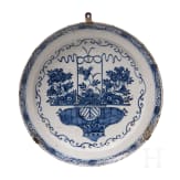 Five flower vase and swan pattern chargers, Delft, early 18th century (four) / circa 1800 (one)