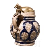 A small Westerwald stoneware jug with fire gilt lid, 17th century