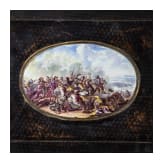 Lederbezogenes K&auml;stchen mit Augsburger Emailleplakette des 17. Jh., um 1800