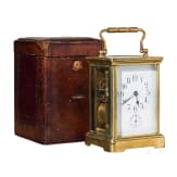 A brass carriage clock with case, probably France, 19th century