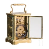 A brass carriage clock with case, probably France, 19th century