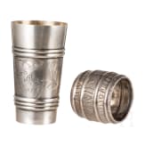 A silver trompe l'oeil salt cellar and beaker, Russia, 1890 - 1908