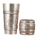 A silver trompe l'oeil salt cellar and beaker, Russia, 1890 - 1908