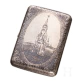 A silver and niello cigarette case with view of Kremlin, Russia, Moscow, 1896