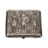 A silver cigarette case showing three Bogatyrs, Soviet Union, 1927-1958