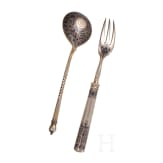 A silver-gilt and niello fork and spoon, Russia, Moscow, Ivan Khlebnikov, 1888