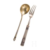 A silver-gilt and niello fork and spoon, Russia, Moscow, Ivan Khlebnikov, 1888