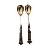 A pair of silver salad servers with stoneware handle, Russia, St. Petersburg, 1885