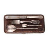 A Russian five piece silver set with case, St. Petersburg, Alexey Nasedkin, 1889