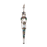 A silver and cloisonne-enamel kindjal-shaped brooch, Russia, St. Petersburg, 1908-1917