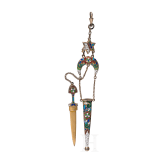 A silver and cloisonne-enamel kindjal-shaped brooch, Russia, St. Petersburg, 1908-1917