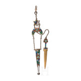 A silver and cloisonne-enamel kindjal-shaped brooch, Russia, St. Petersburg, 1908-1917