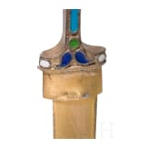 A silver and cloisonne-enamel kindjal-shaped brooch, Russia, St. Petersburg, 1908-1917