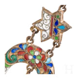 A silver and cloisonne-enamel kindjal-shaped brooch, Russia, St. Petersburg, 1908-1917