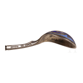 A Champleve enamel napkin ring and spoon, Russia, Moscow, Gustav Klinger/Grachev, circa 1890
