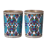 Two silver-gilt and cloisonn&eacute; enamel vodka beaker, Russia, Moscow, D. Nikitin, 1896-1908