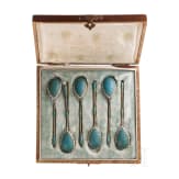 Six silver partial-gilt and cloisonn&eacute; enamel spoons, Russia, Moscow, circa 1890
