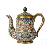 Bedeutendes siebenteiliges Cloisonn&eacute;-Email-Teeservice, Russland, Moskau, Pawel Owtschinnikow, 1896-1908