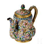 Bedeutendes siebenteiliges Cloisonn&eacute;-Email-Teeservice, Russland, Moskau, Pawel Owtschinnikow, 1896-1908