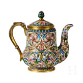 Bedeutendes siebenteiliges Cloisonn&eacute;-Email-Teeservice, Russland, Moskau, Pawel Owtschinnikow, 1896-1908