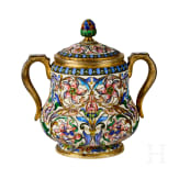 Bedeutendes siebenteiliges Cloisonn&eacute;-Email-Teeservice, Russland, Moskau, Pawel Owtschinnikow, 1896-1908