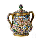 Bedeutendes siebenteiliges Cloisonn&eacute;-Email-Teeservice, Russland, Moskau, Pawel Owtschinnikow, 1896-1908