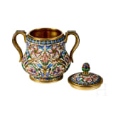 Bedeutendes siebenteiliges Cloisonn&eacute;-Email-Teeservice, Russland, Moskau, Pawel Owtschinnikow, 1896-1908