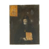 Kleine Ikone mit dem Heiligen Mitrofan von Woronesch mit Silberoklad, Mitte 19. Jhdt. (Ikone), Tula, 1844 (Oklad)