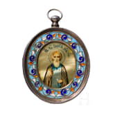 Kleine Ikone mit Sergej von Radonesch mit Cloisonn&eacute;-Email-Basma, Russland, Moskau, 1908-1917